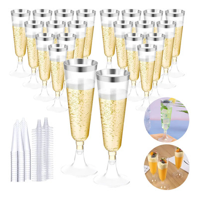 Copas Altas Desechables Con Borde De Plata 160ml (30uds) Ideal Para Vino Tinto, Jugo,champán. Diseño Desmontable,apilable, Práctico Para Almacenamiento. Excelentes Para Bodas, Fiestas, Picnics, Cenas. | Meses sin interés
