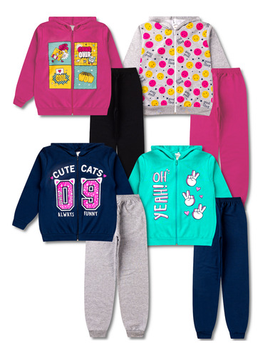 4 Conjuntos Moletom Juvenil Feminino Roupa Inverno Menina