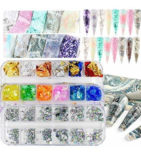 Etiquetas Y Calcomanías - 3 Boxes Nail Rhinestones Foil Flak