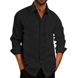 Camisa Cuello Mao Lino Hombre Casual Manga Larga Slim Fit