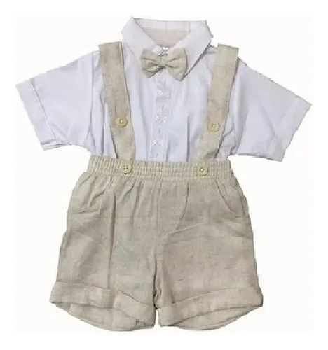 Conjunto Bautizo Para Bebe Con Tirantes Corbatín Niño