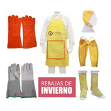 Kit Soldador Delantal Cuero Goma Plomada Guantes Forrados 6p