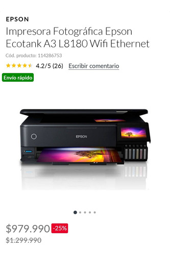 Impresora Multifunción Epson Ecotank L8180 Con Wifi Negra