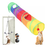 Kit Com 2 Brinquedo Para Gatos Túnel + Ratinho Fixação Porta