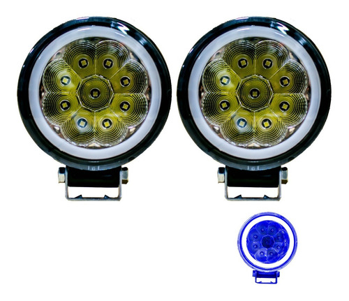 I O L 2 Faro Hiper Led Redondo 3 Pulgada Ojo Azul Moto +base