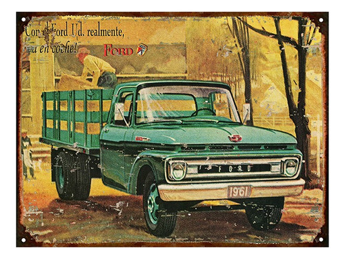 Cartel Chapa Publicidad Antigua Camion Ford 1961 20x28cm