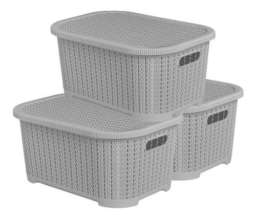 Caja Organizadora Simil Rattan Con Tapa Set X3 Unidades 12 L