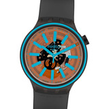 Reloj Swatch So27b112 Fire Taste Big Bold 47 Mm Watch Fan Color De La Malla Gris Color Del Bisel Turquesa Color Del Fondo Naranja Oscuro