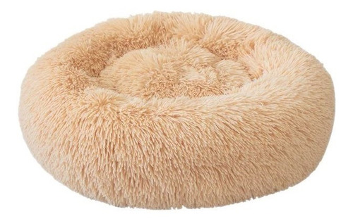 Cama Para Perros Redonda Felpa Anti Estrés 60 Cm Beige