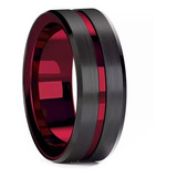 Anillo En Carburo D Tungsteno Unisex Hombre Mujer Línea Roja