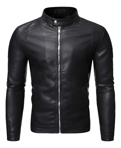 Chamarra De Piel Rockera Hombre Slim Biker Cuello Alto B6