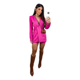 Macaquinho Blazer Alfaiataria Feminino Social Rosa Pink