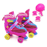 Patins Infantil Roller Menina Ajustavel Com Kit De Proteçao