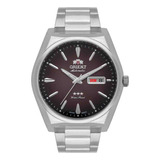 Relógio Orient Automático Masculino Prateado F49ss013 N1sx Cor Do Fundo Marrom