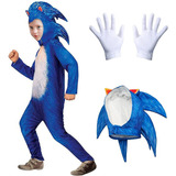 Disfraz De Sonic The Hedgehog Azul Mono + Guantes + Gorro