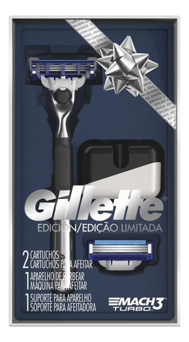 Kit Aparelho Gillette Mach 3 Turbo + 2 Cargas + Suporte