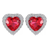 Aretes De Corazón Rubi Con Swarovski Oro 14k Regalo Amor