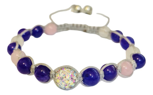 Pulsera Cuarzo Rosa, Calcedonia Purpura Y Cristal Checo.