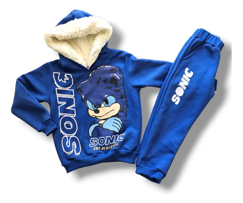 Conjunto Infantil Frio Moletom Sonic Calça E Blusa Capuz 