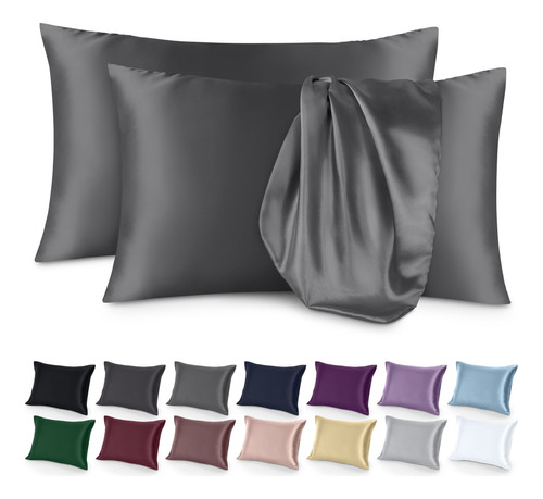 Funda Para Almohada Satinada De 20x27 Pulgadas Gris 2 Pzas