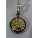 Medalla San Benito Con Onix Plata Y Oro