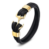 Brazalete Pulsera Cuero Ancla Marina Acero Inoxidable Hombre