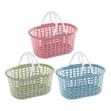 Organizador Portátil De 3 Cestas De Baño Huecas (rosa Y Verd