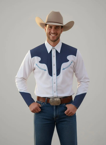 Camisa Vaquera Caballero Blanca Elegante D Badillo Western | Meses sin interés