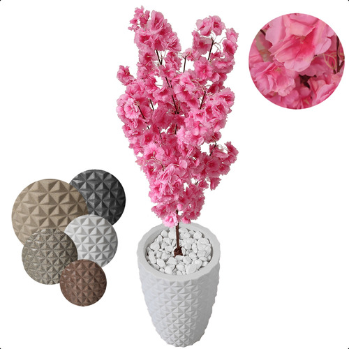 Flor Cerejeira Artificial Pink Japonesa Grande Com Vaso 