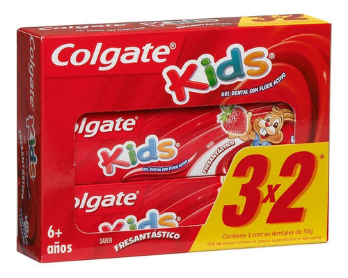 Pack Pasta Dental Colgate Kids Frutilla 3 Un De 50 G