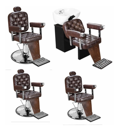 Kit Barbeiro 3 Cadeiras + 01  Lavatório Louça Dubai Barber 