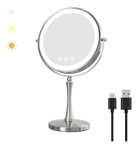 Espejo De Maquillaje Grande 23 Cm Aumento 1x/10x Led Regulab