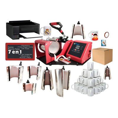 Kit Combo 7 En 1 Plancha Tazas Impresora Sublimación 36tazas Color Rojo | Meses sin interés