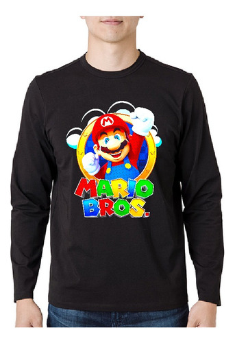 Playera - Mario Bros - Super World Mariobros - Manga Larga