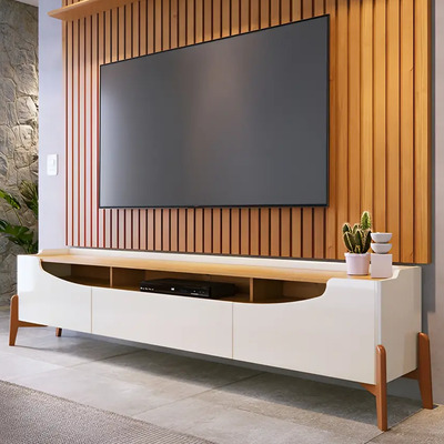 Rack Ambiente Studio C\u002F Painel Para Tv Loft Off White Nature Cor Off White\u002Fnature | Parcelamento sem juros