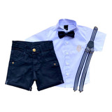 Conjunto Infantil Camisa Social + Bermuda + Kit Suspensório