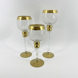 Set X3 Copas Candelabro Vidrio Borde Dorado Mate