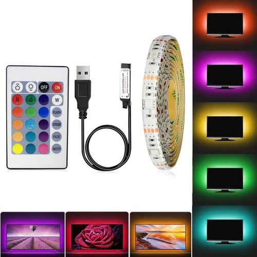 Cinta Led Rgb Con Control Remoto 5m Funciona Conectada  Usb