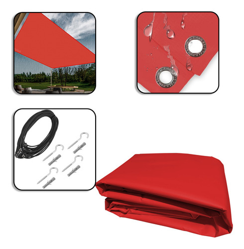 Tela Sombreamento Vermelha Impermeável Shade Lux 5x3  + Kit