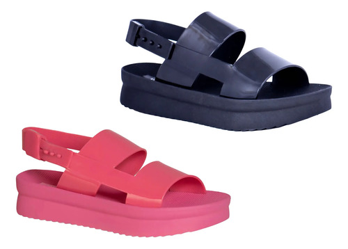 Sandalia Duo Pack Para Mujer Romina 9870 Negro Rosa Pop