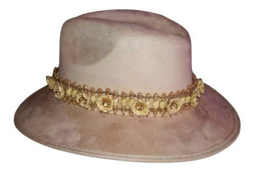 Sombrero Dama Gamuza Con Collar De Perlitas Otoño Invierno 