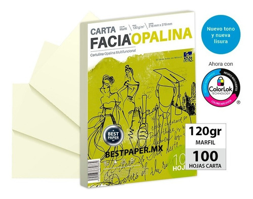 Papel Facia Opalina Marfil 120 Gr Carta - Paquete 100 Hojas