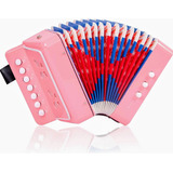 Acordeon Musical Infantil Rosa Pastel  7 Botones Y 2 Bajos.