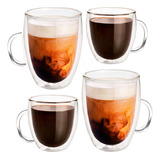 Juego De 4 Tazas Vidrio Cristal 2 De 250 Ml 2 De 350 Ml Cafe