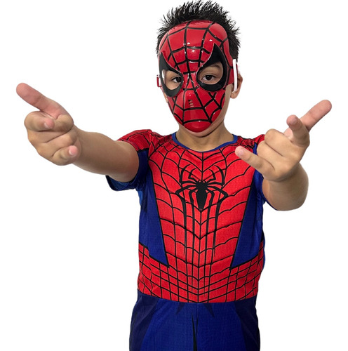 Fantasia Infantil Homem Aranha Curto C\ Máscara Plástico