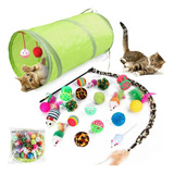 Kit Com 20 Brinquedos Para Gatos + Tunel De 50cm Portatil