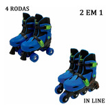 Patins Ajustável 2 Em 1 In Line E 4 Rodas 34-37 Fenix Azul