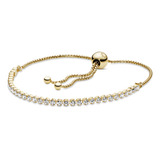 Brazalete De Tenis Deslizante Recubrimiento En Oro De 14k Color Dorado Talla 23 Cm