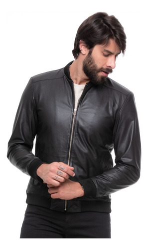 Jaqueta De Couro Bovino Punhos Modelo Atemporal Moto Bomber