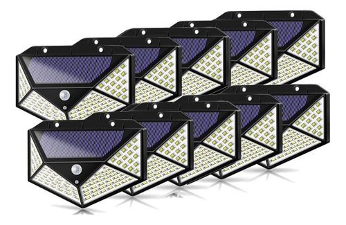Kit 10 Refletor Com Placa Solar Sensor Automático 100leds 